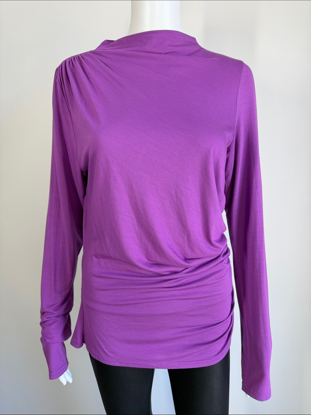 Rails Joelle Ruched Top L Violet Asymmetrical Mock Neck Modal
